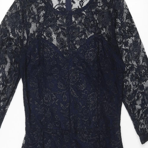 Therapy Womens Blue Floral Polyester Shift Size 12 Round Neck Zip