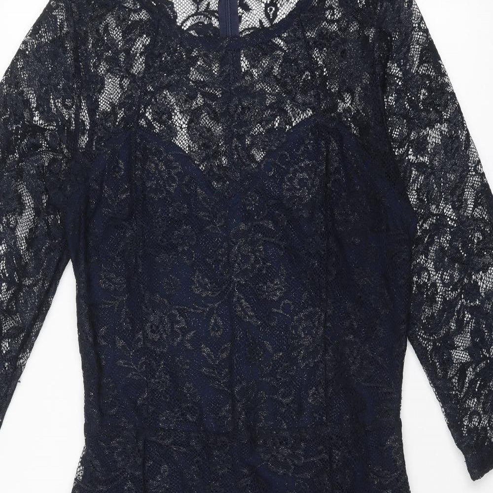 Therapy Womens Blue Floral Polyester Shift Size 12 Round Neck Zip