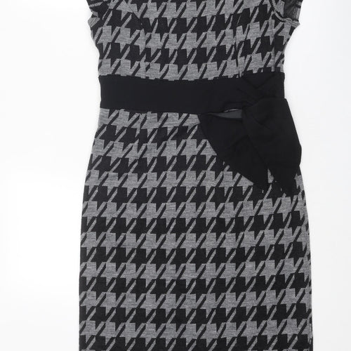 Per Una Womens Grey Houndstooth Acrylic Shift Size 12 Round Neck Zip