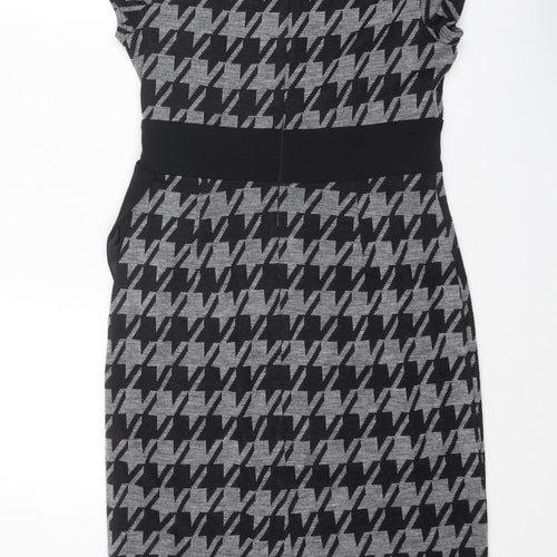 Per Una Womens Grey Houndstooth Acrylic Shift Size 12 Round Neck Zip