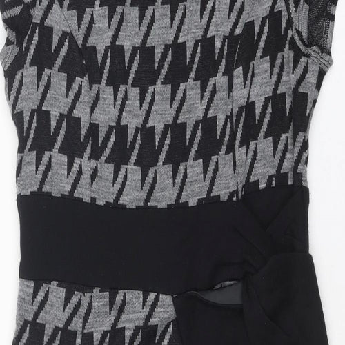 Per Una Womens Grey Houndstooth Acrylic Shift Size 12 Round Neck Zip
