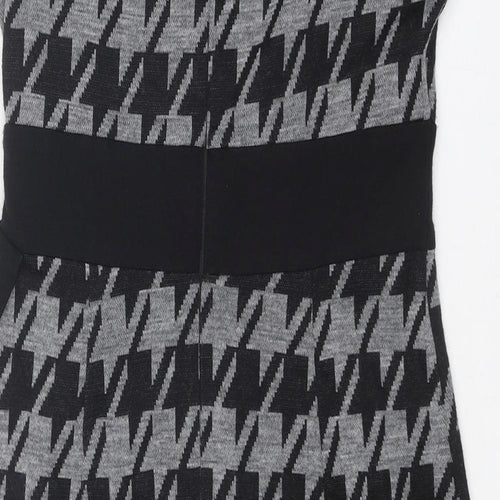 Per Una Womens Grey Houndstooth Acrylic Shift Size 12 Round Neck Zip