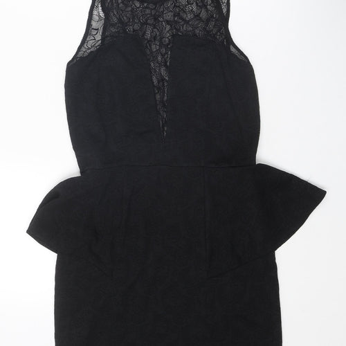 Warehouse Womens Black Floral Polyester A-Line Size 12 Round Neck Pullover