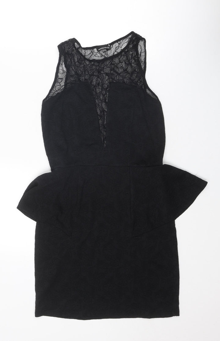 Warehouse Womens Black Floral Polyester A-Line Size 12 Round Neck Pullover