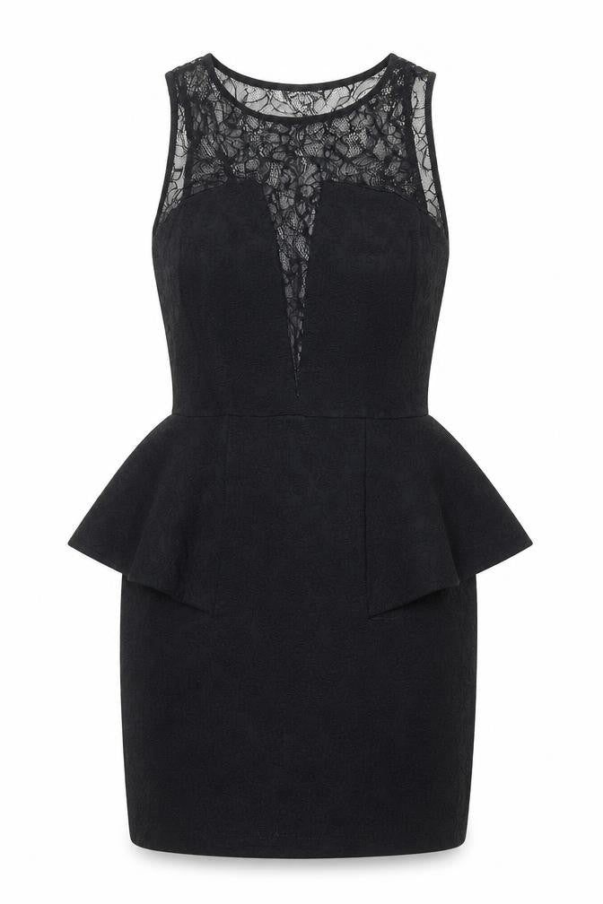 Front view of Warehouse women’s black floral polyester a-line, size UK 12, round neck pullover