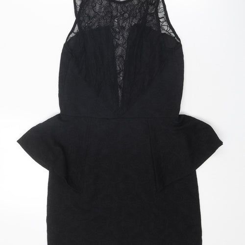 Warehouse Womens Black Floral Polyester A-Line Size 12 Round Neck Pullover