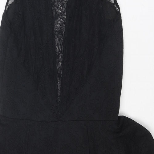 Warehouse Womens Black Floral Polyester A-Line Size 12 Round Neck Pullover
