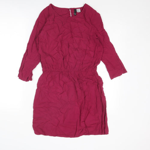 Divided by H&M Womens Pink Viscose A-Line Size 12 Round Neck Button