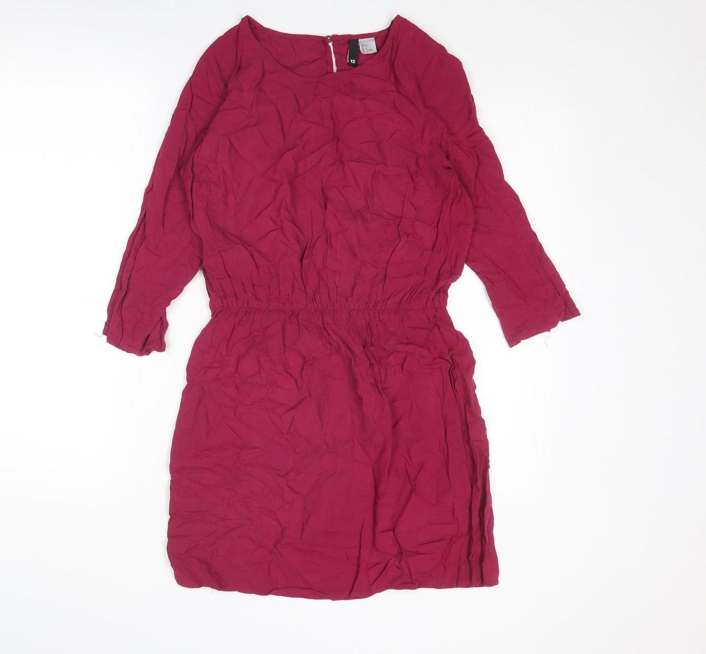 Divided by H&M Womens Pink Viscose A-Line Size 12 Round Neck Button