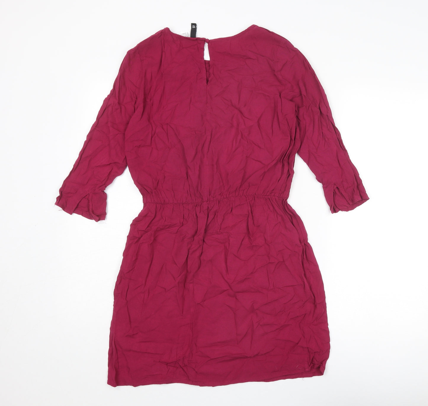 Divided by H&M Womens Pink Viscose A-Line Size 12 Round Neck Button