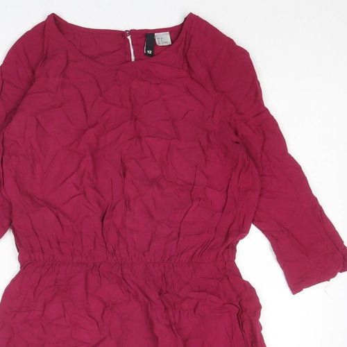 Divided by H&M Womens Pink Viscose A-Line Size 12 Round Neck Button