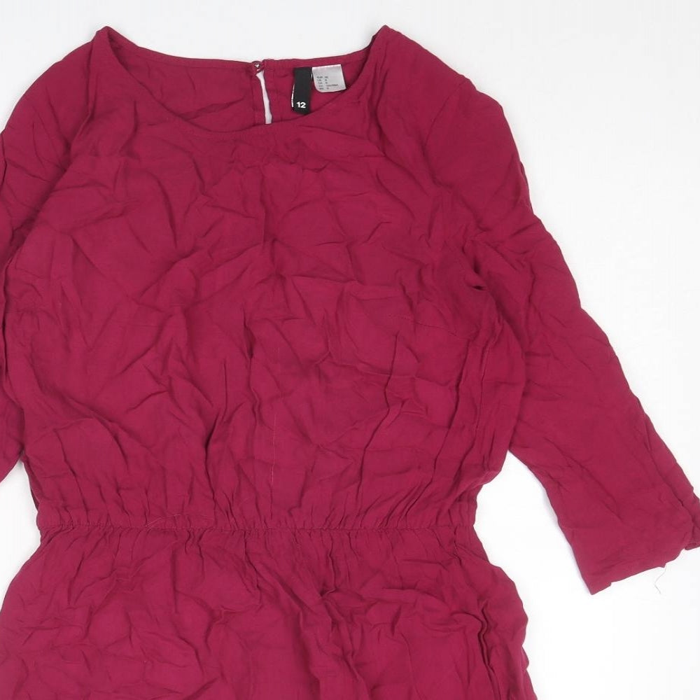 Divided by H&M Womens Pink Viscose A-Line Size 12 Round Neck Button