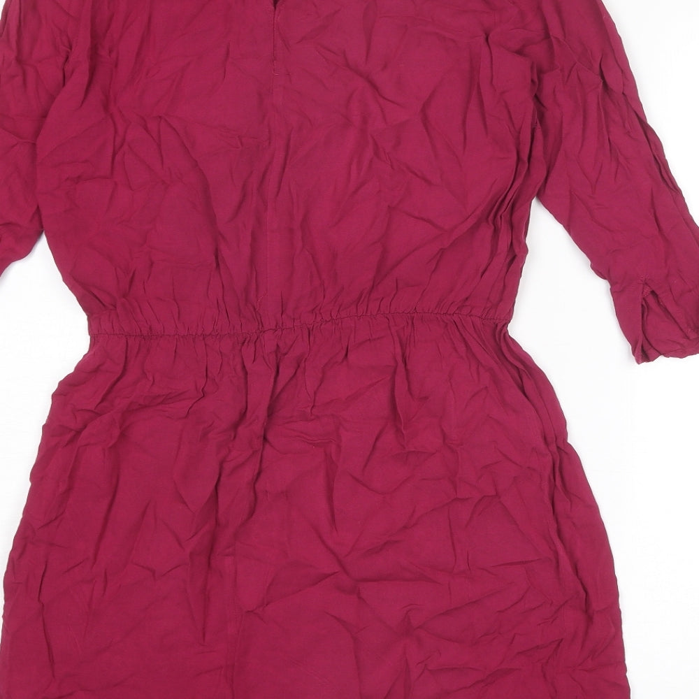 Divided by H&M Womens Pink Viscose A-Line Size 12 Round Neck Button