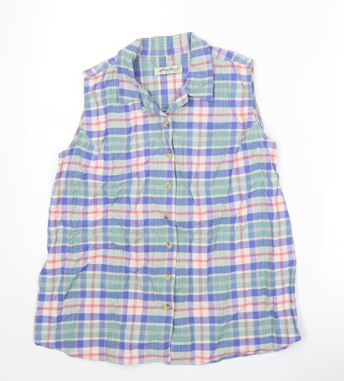 Eddie Bauer Womens Multicoloured Plaid Cotton Basic Tank Size M Collared