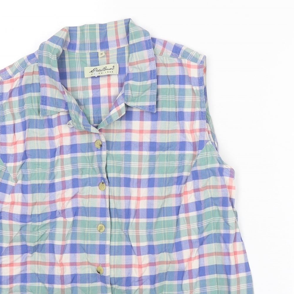 Eddie Bauer Womens Multicoloured Plaid Cotton Basic Tank Size M Collared