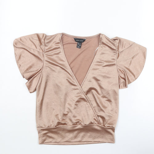 New Look Womens Beige Polyester Basic Tank Size 6 V-Neck