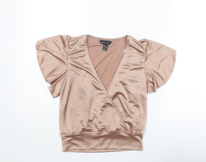 New Look Womens Beige Polyester Basic Tank Size 6 V-Neck