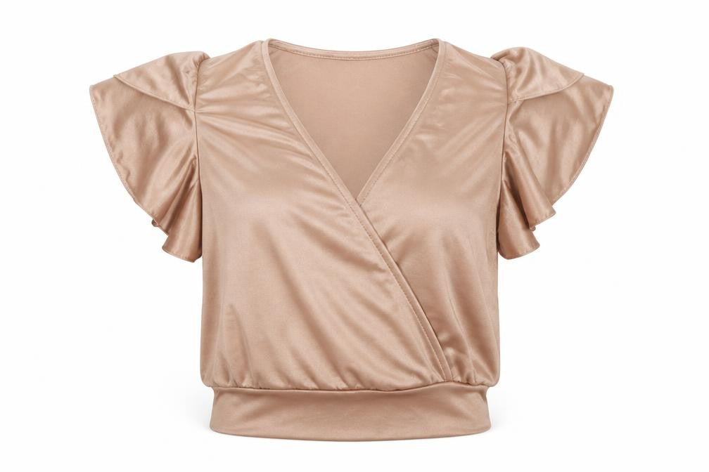 Front view of New Look women’s beige polyester basic tank, size UK 6, v-neck