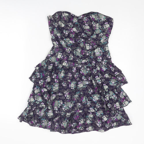 Oasis Womens Multicoloured Floral Silk Mini Size 10 Sweetheart Zip