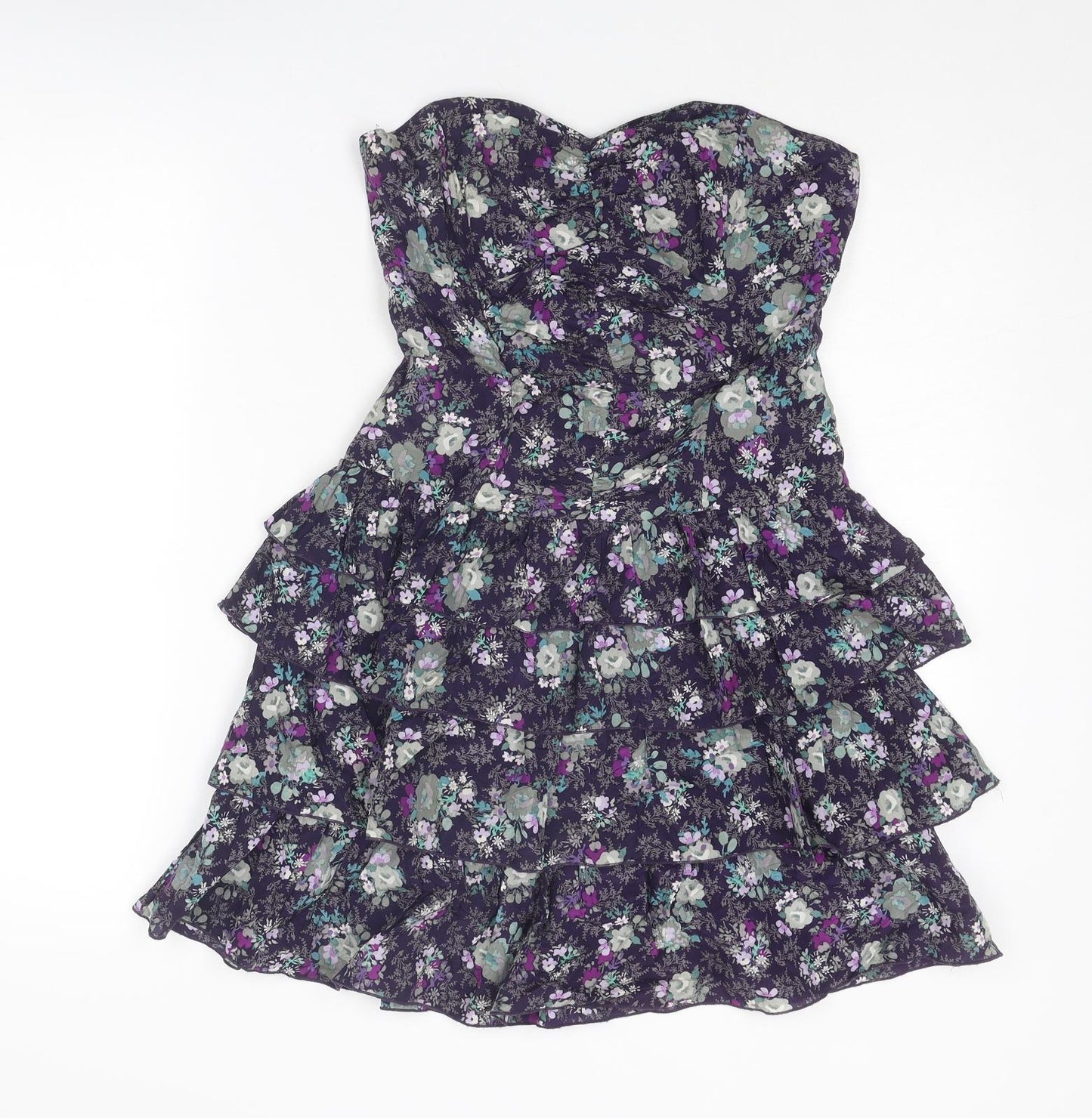 Oasis Womens Multicoloured Floral Silk Mini Size 10 Sweetheart Zip