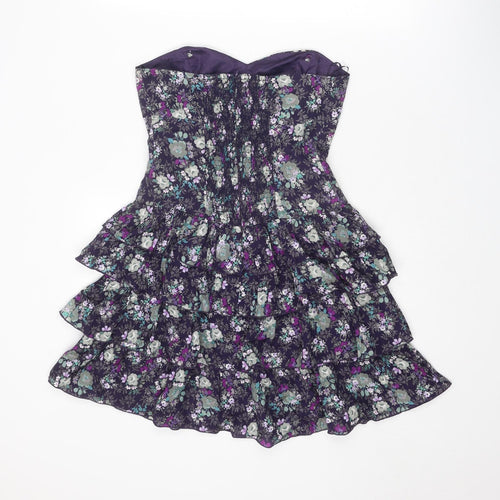 Oasis Womens Multicoloured Floral Silk Mini Size 10 Sweetheart Zip