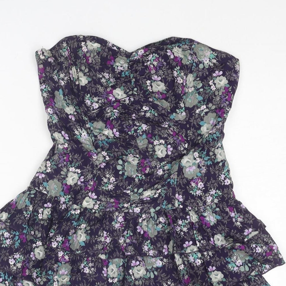 Oasis Womens Multicoloured Floral Silk Mini Size 10 Sweetheart Zip
