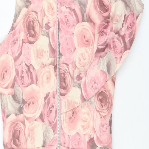 River Island Womens Pink Floral Polyester Bodycon Size 6 One Shoulder Zip