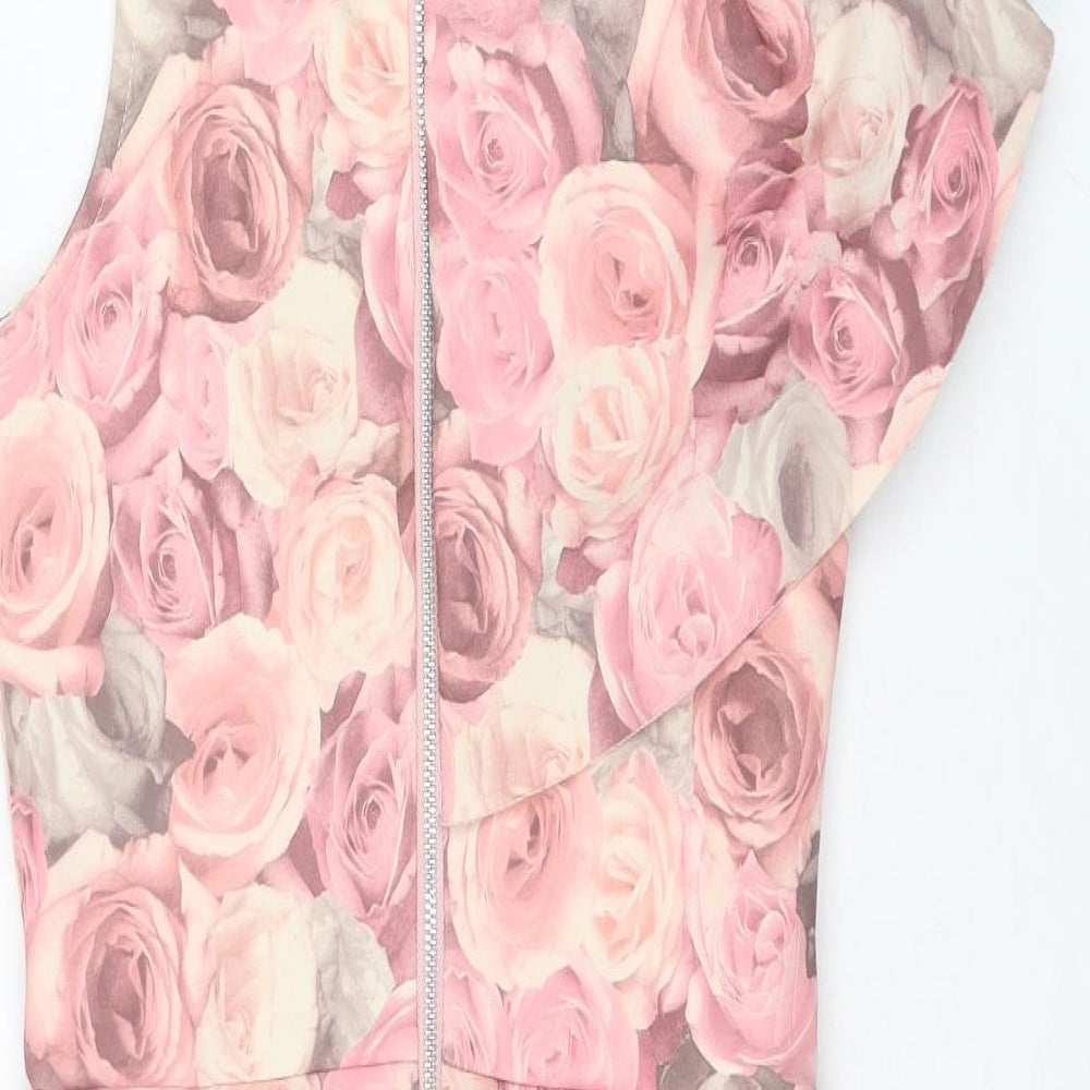 River Island Womens Pink Floral Polyester Bodycon Size 6 One Shoulder Zip