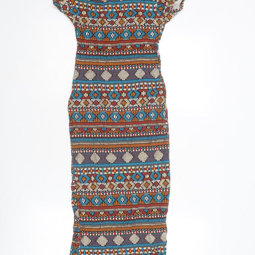 Cameo Rose Womens Multicoloured Geometric Viscose Bodycon Size S Boat Neck Pullover