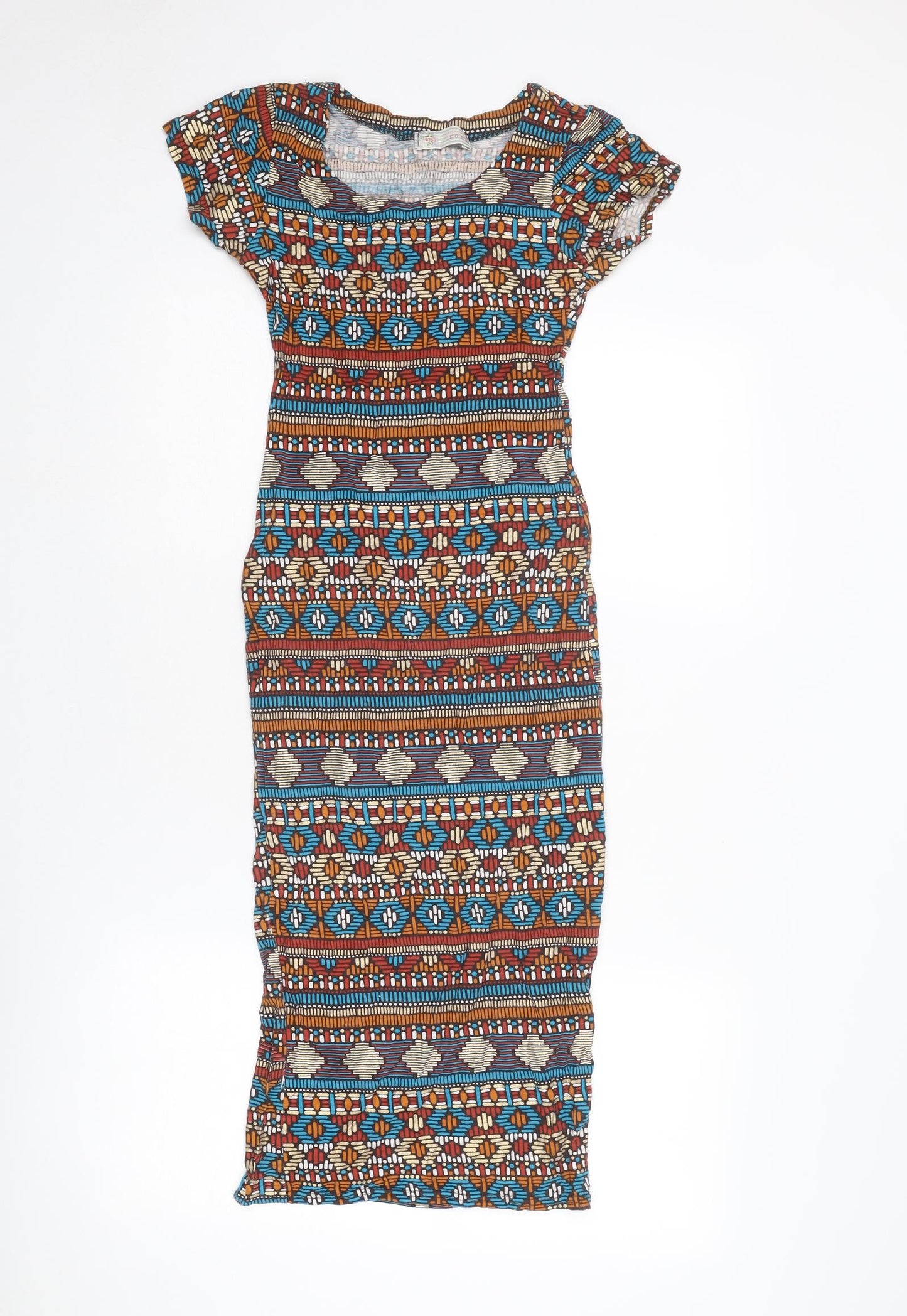 Cameo Rose Womens Multicoloured Geometric Viscose Bodycon Size S Boat Neck Pullover