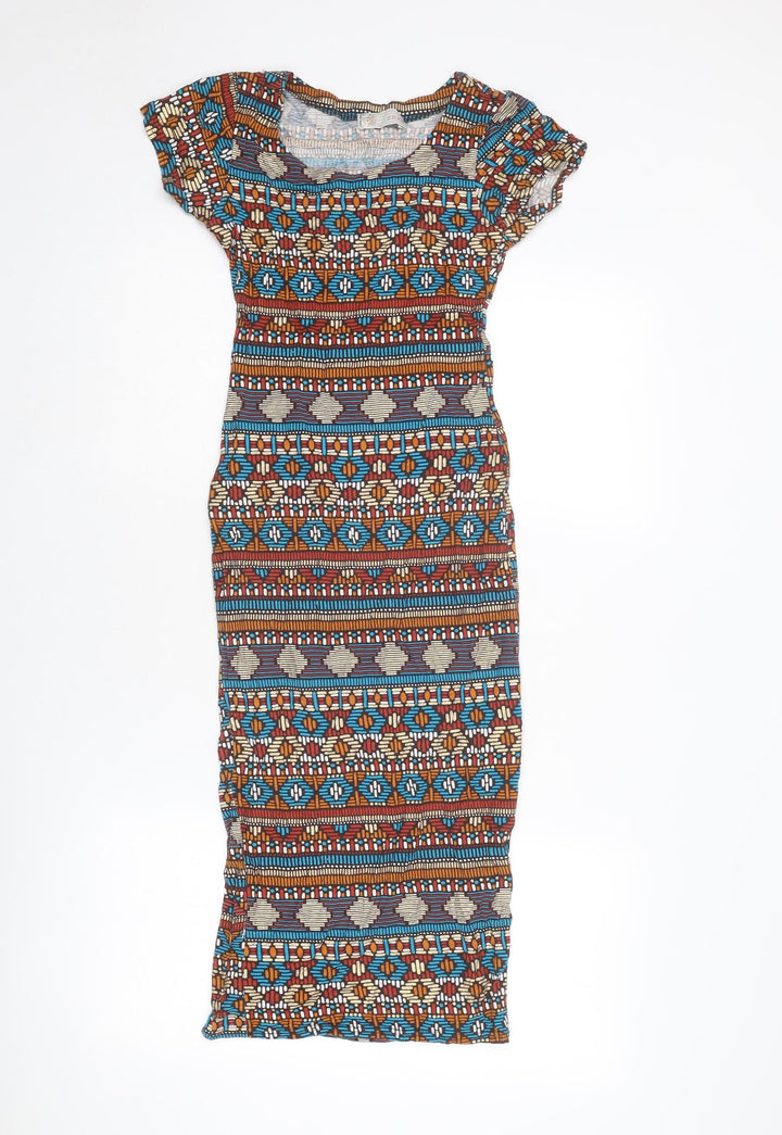 Cameo Rose Womens Multicoloured Geometric Viscose Bodycon Size S Boat Neck Pullover