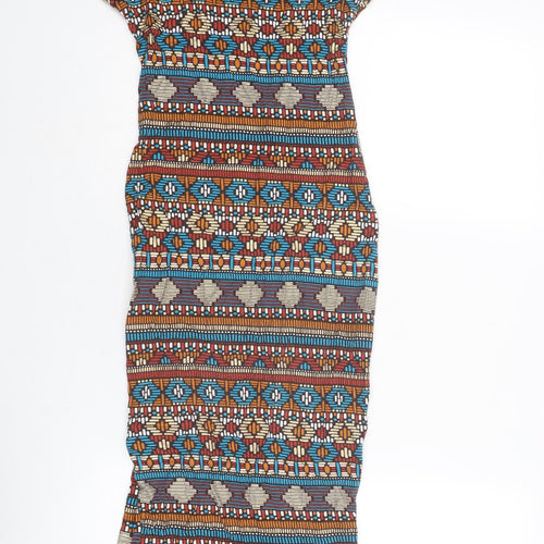 Cameo Rose Womens Multicoloured Geometric Viscose Bodycon Size S Boat Neck Pullover