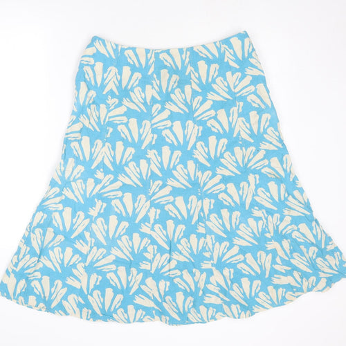 EWM Womens Blue Geometric Linen Swing Skirt Size 14 Zip