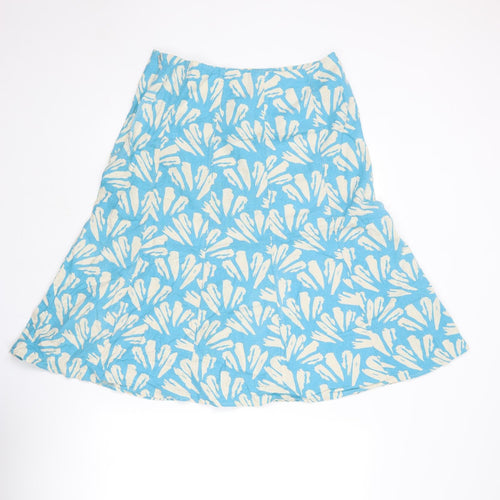 EWM Womens Blue Geometric Linen Swing Skirt Size 14 Zip