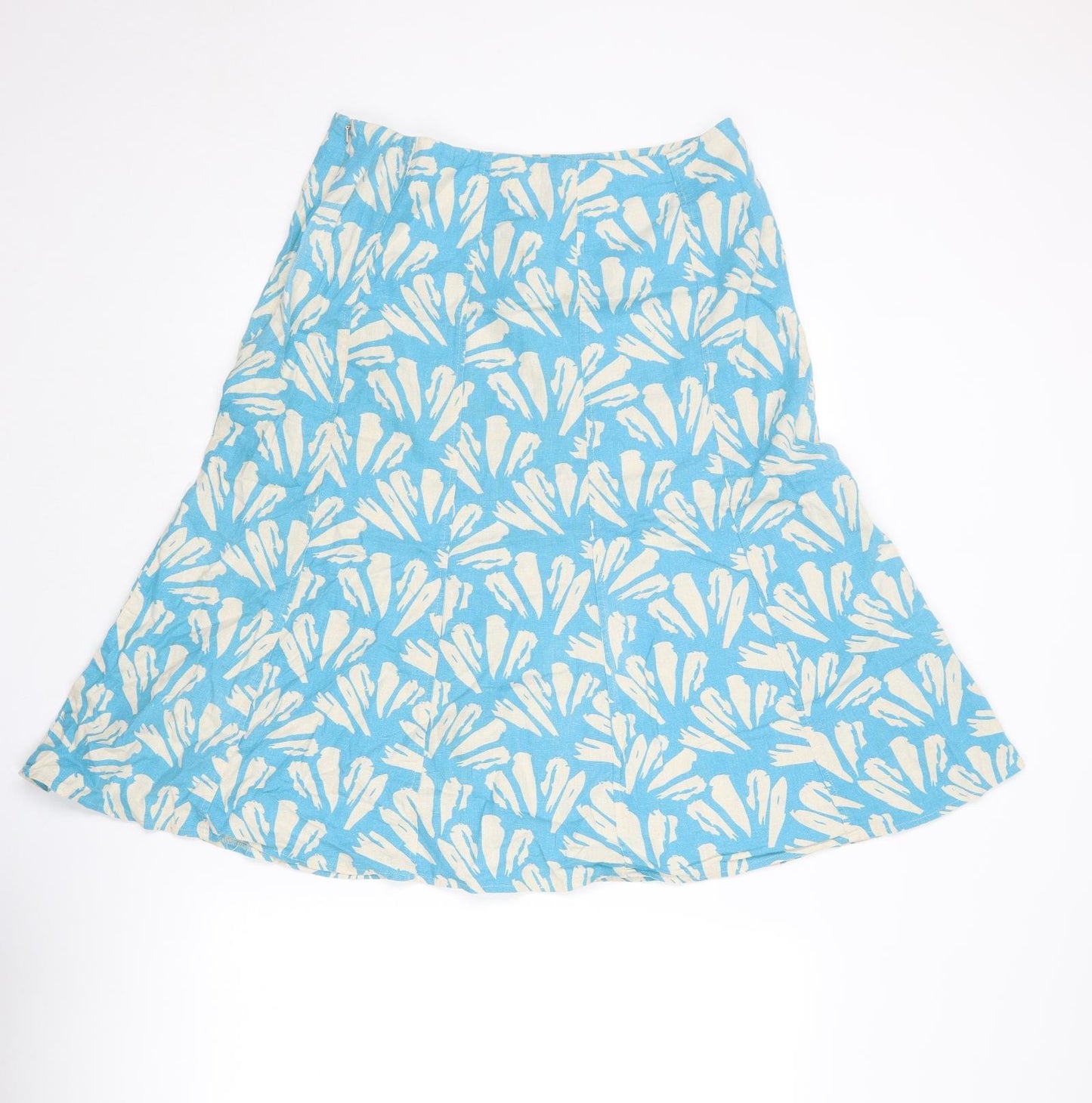 EWM Womens Blue Geometric Linen Swing Skirt Size 14 Zip