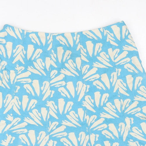 EWM Womens Blue Geometric Linen Swing Skirt Size 14 Zip