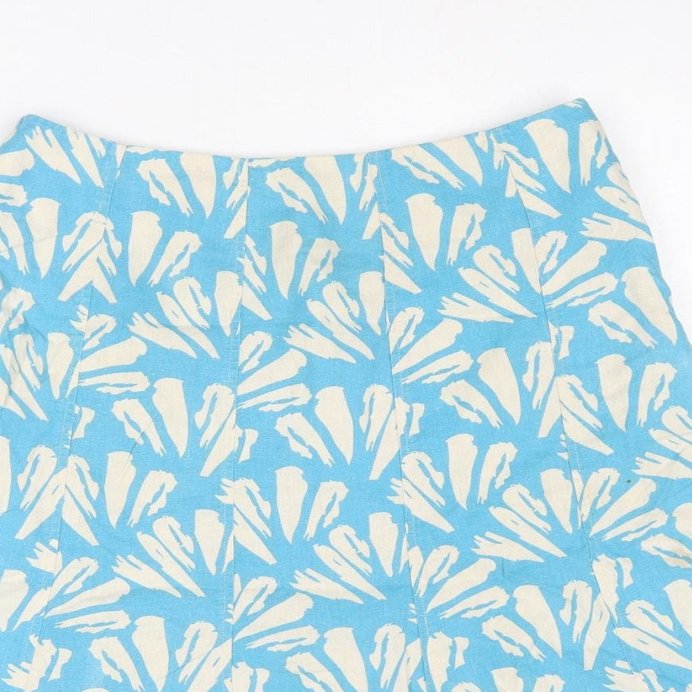 EWM Womens Blue Geometric Linen Swing Skirt Size 14 Zip