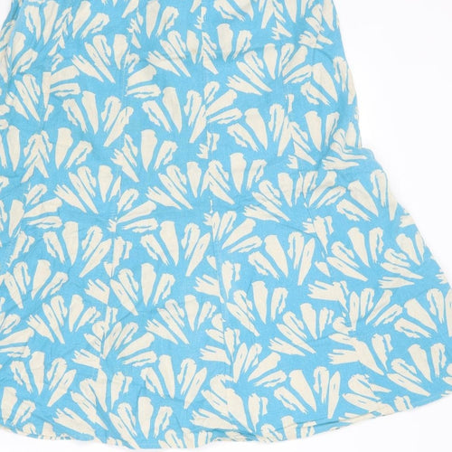 EWM Womens Blue Geometric Linen Swing Skirt Size 14 Zip