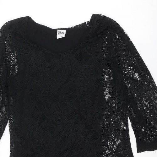 VERO MODA Womens Black Polyester Mini Size L Boat Neck Pullover