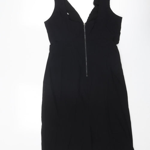Debenhams Womens Black Polyester Pencil Dress Size 16 V-Neck Zip - Embellished Neckline