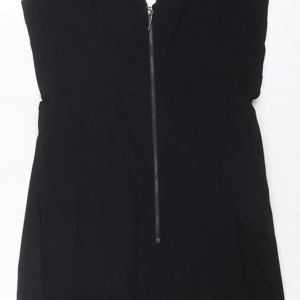 Debenhams Womens Black Polyester Pencil Dress Size 16 V-Neck Zip - Embellished Neckline