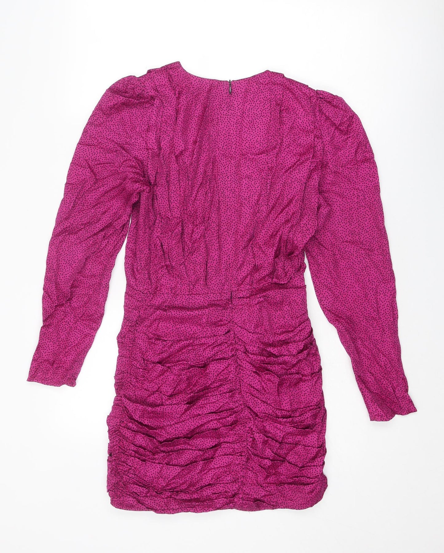 Zara Womens Pink Polka Dot Polyester Mini Size XS V-Neck Zip