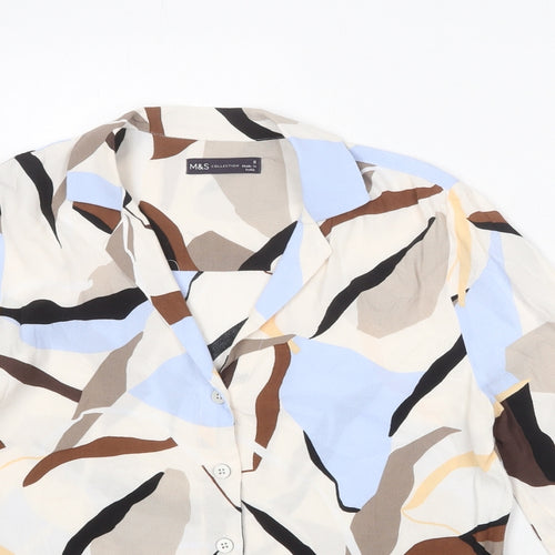 Marks and Spencer Womens Multicoloured Geometric Viscose Basic Button-Up Size 8 Collared