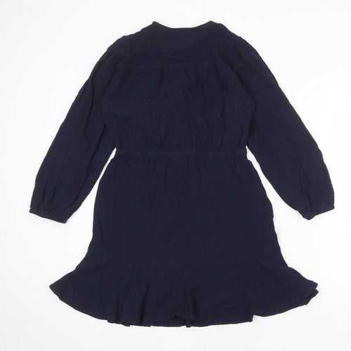 Marks and Spencer Womens Blue Viscose Fit & Flare Size 12 Round Neck Button