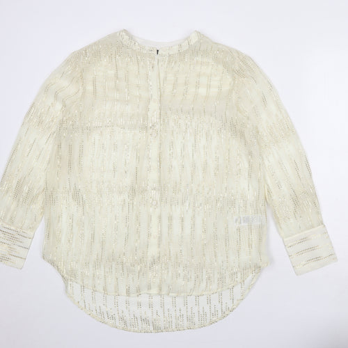 Marks and Spencer Womens Ivory Polyester Basic Button-Up Size 10 Round Neck