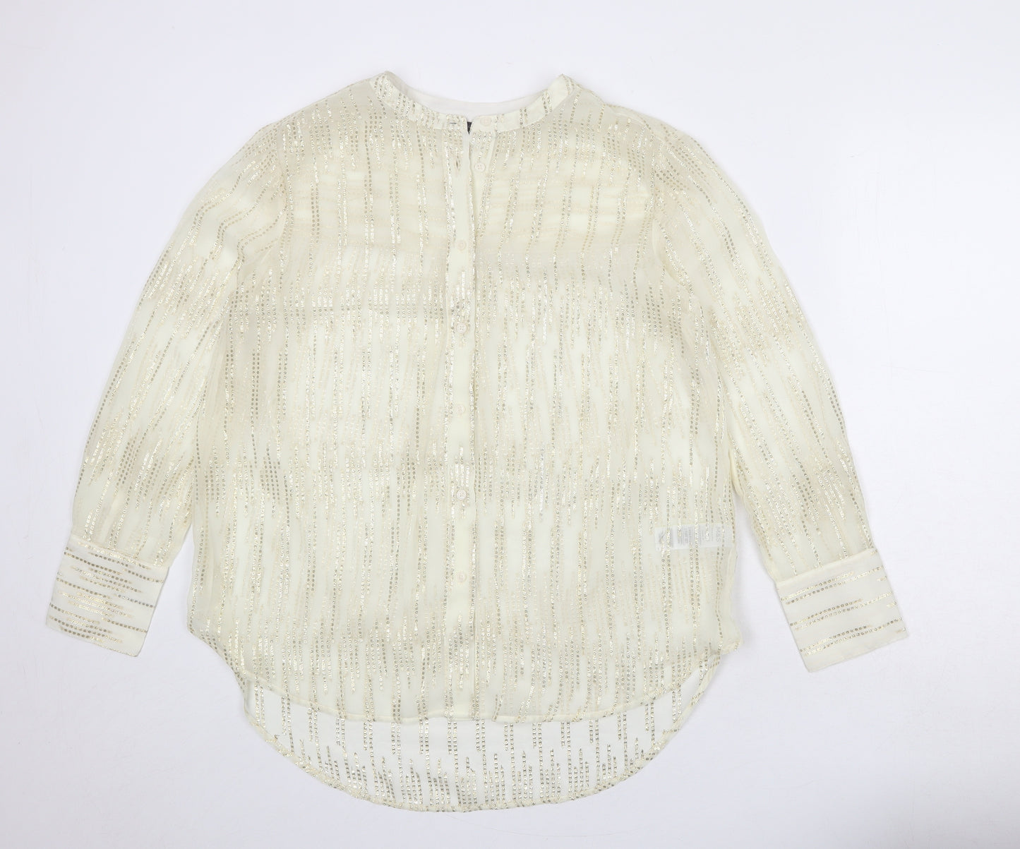 Marks and Spencer Womens Ivory Polyester Basic Button-Up Size 10 Round Neck