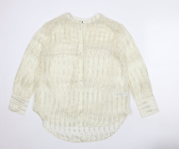 Marks and Spencer Womens Ivory Polyester Basic Button-Up Size 10 Round Neck