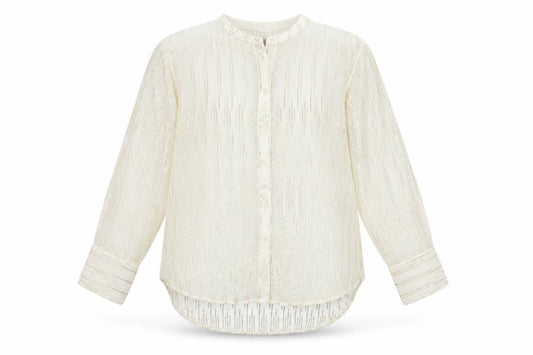 Front view of Marks & Spencer women’s ivory polyester basic button-up, size UK 10, round neck