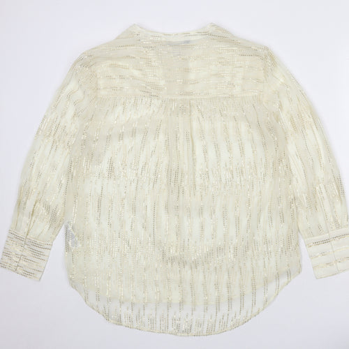 Marks and Spencer Womens Ivory Polyester Basic Button-Up Size 10 Round Neck