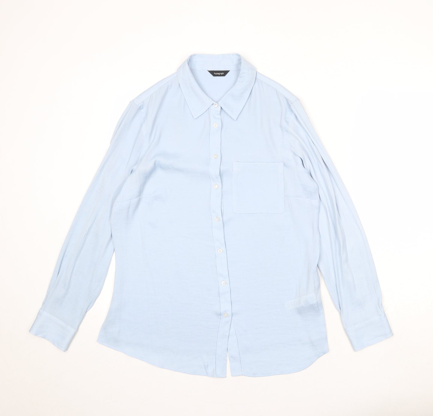 Autograph Womens Blue Polyester Basic Button-Up Size 16 Collared